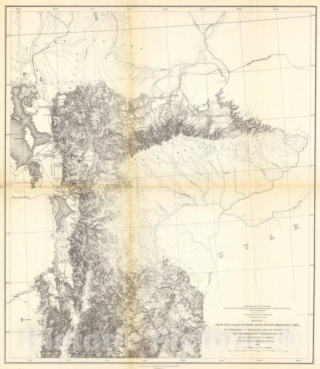 Historic Map : From the Valley of Green River to Great Salt Lake., 1861, Vintage Wall Art