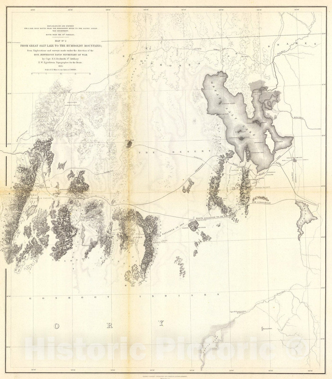 Historic Map : From Great Salt Lake to Humboldt Mountains., 1861, Vintage Wall Art