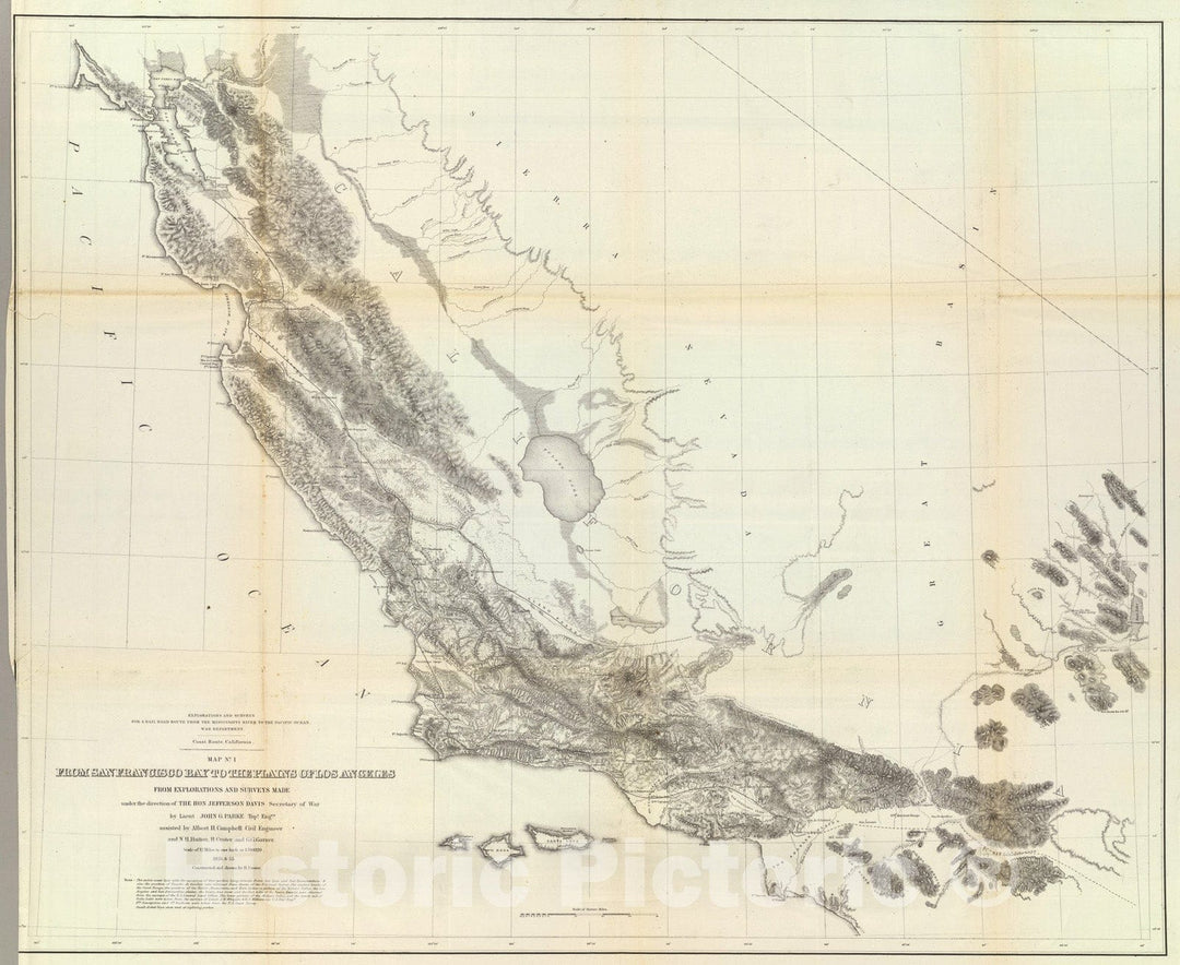 Historic Map : From San Francisco Bay to Plains of Los Angeles., 1861, Vintage Wall Art