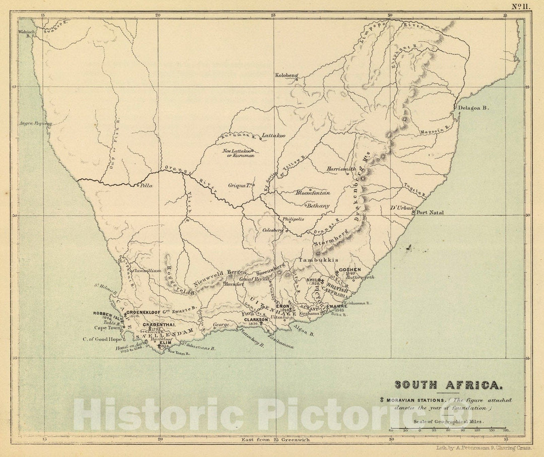 Historic Map : South Africa., 1853, Vintage Wall Art