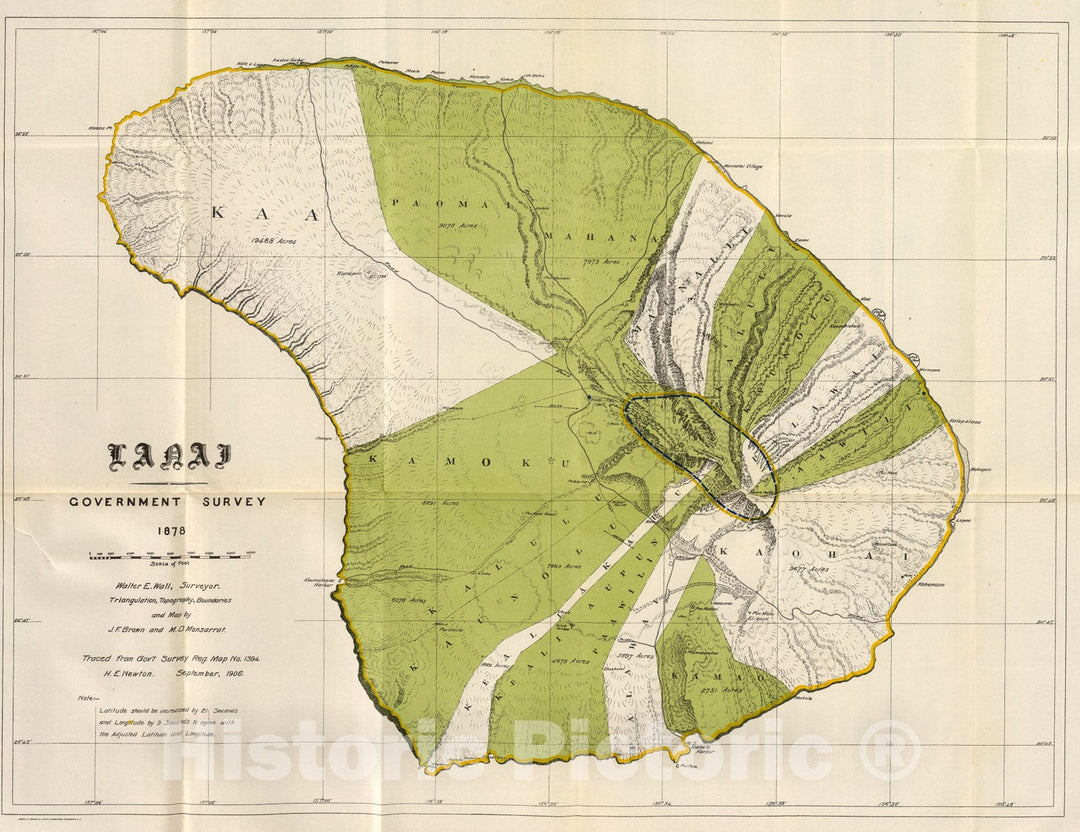 Historic Map : Lanai., 1906, Vintage Wall Art