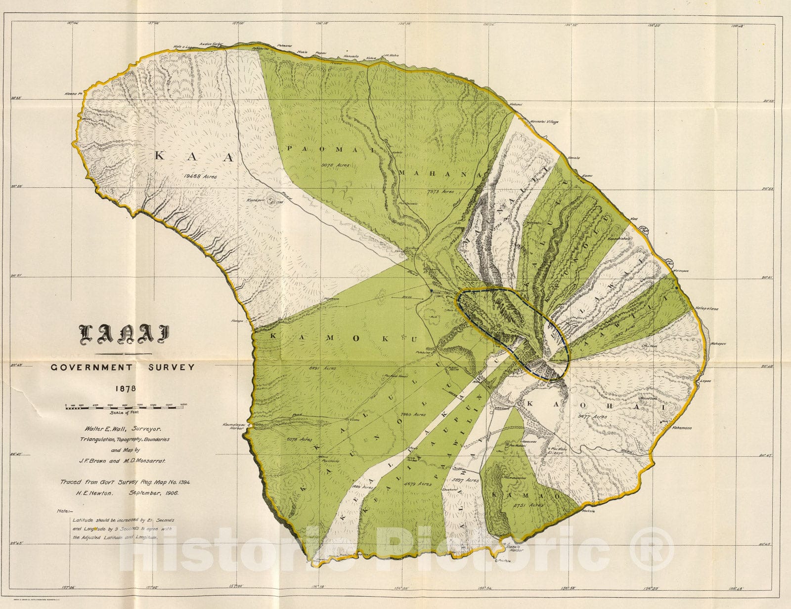 Historic Map : Lanai., 1906, Vintage Wall Art