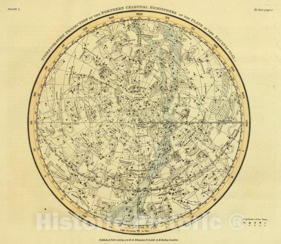 Historic Map : N. Celestial Hemisphere., 1822, Vintage Wall Art