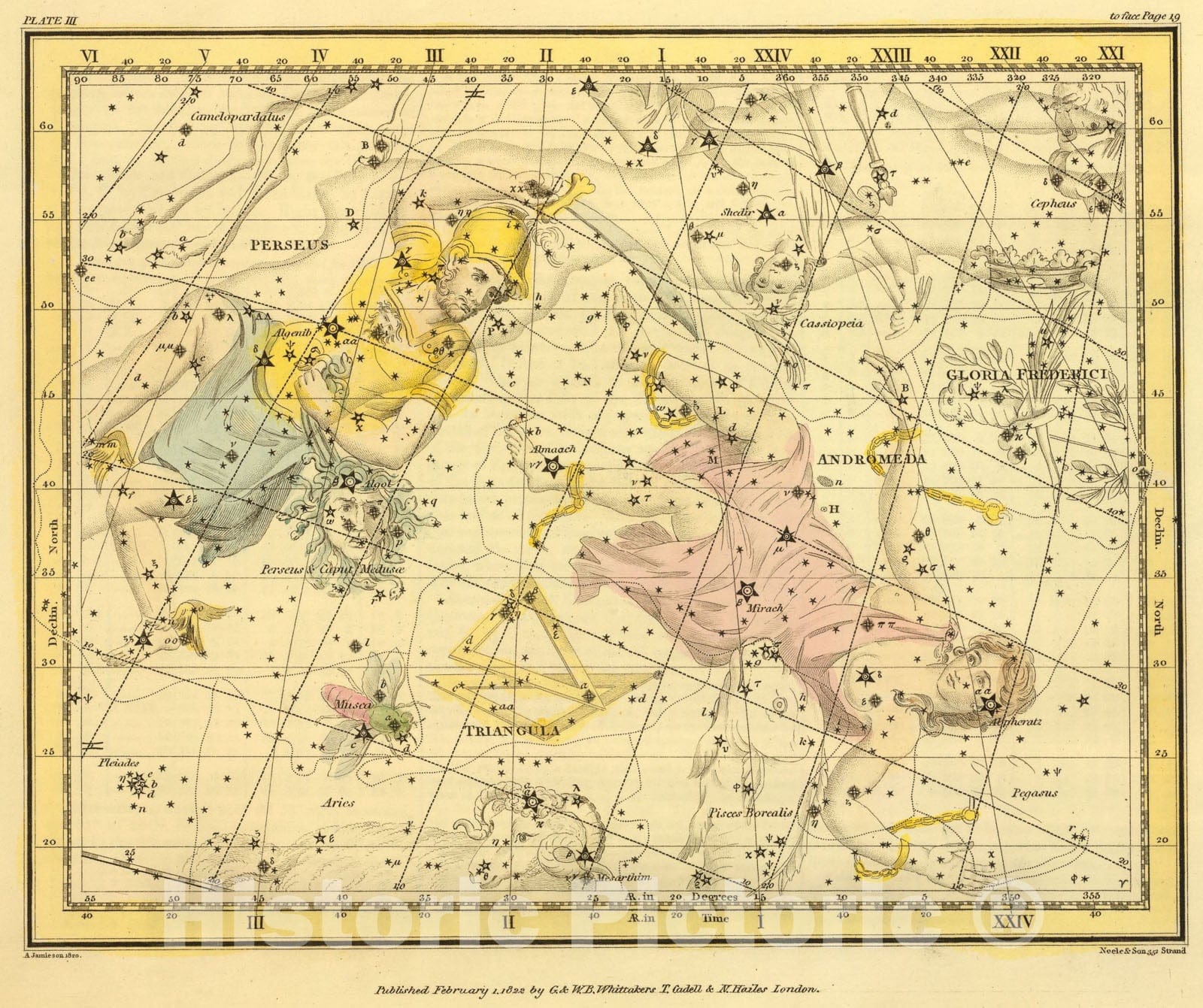 Historic Map : (Andromeda, Perseus and Caput Medusae, Triangula, La Gloire de Frederic), 1822, Vintage Wall Art