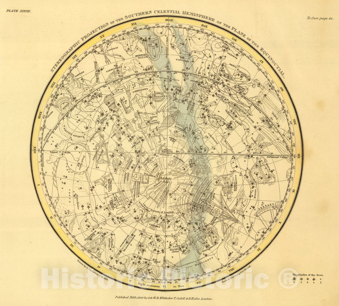 Historic Map : S. Celestial Hemisphere., 1822, Vintage Wall Art