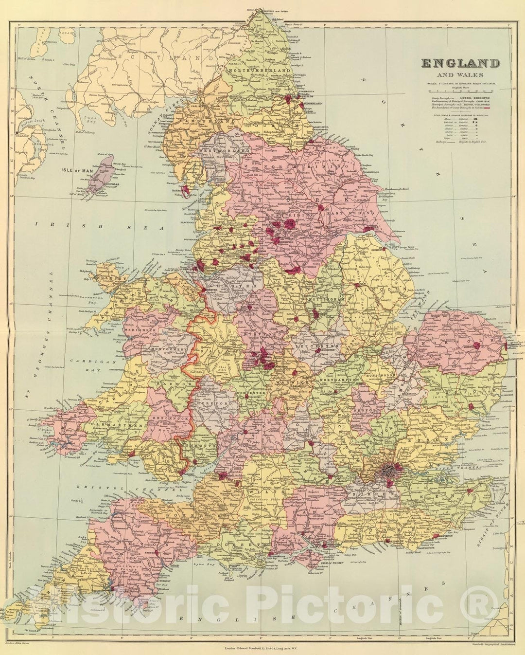 Historic Map : England & Wales., 1901, Vintage Wall Art