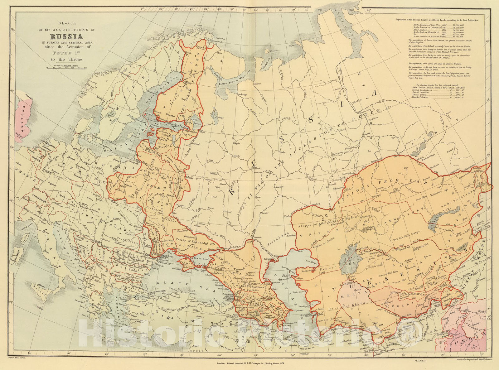 Historic Map : Acquisitions of Russia in Europe, Central Asia., 1901, Vintage Wall Art