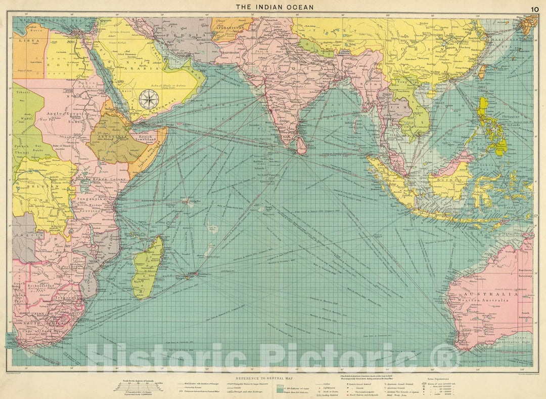 Historic Map : Indian Ocean., 1922, Vintage Wall Art