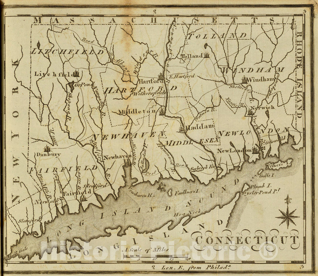 Historic Map : Connecticut., 1795, Vintage Wall Art