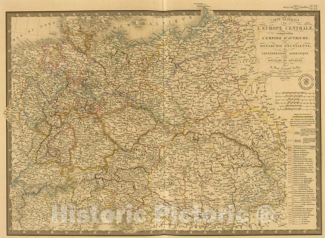 Historic Map : Europe Centrale., 1840, Vintage Wall Art