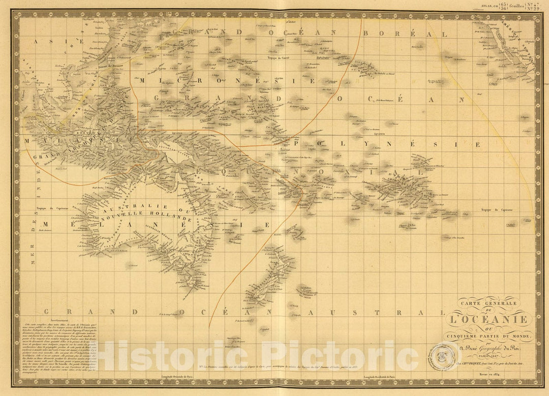 Historic Map : Oceanie., 1834, Vintage Wall Art