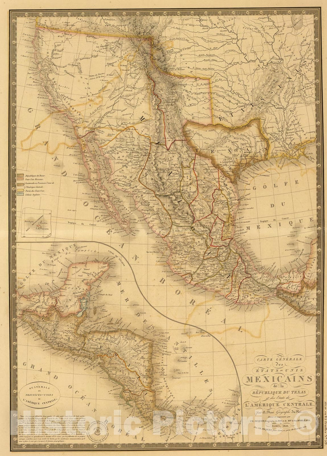 Historic Map : Etats-Unis Mexicains, Texas, Amerique Centrale., 1840, Vintage Wall Art