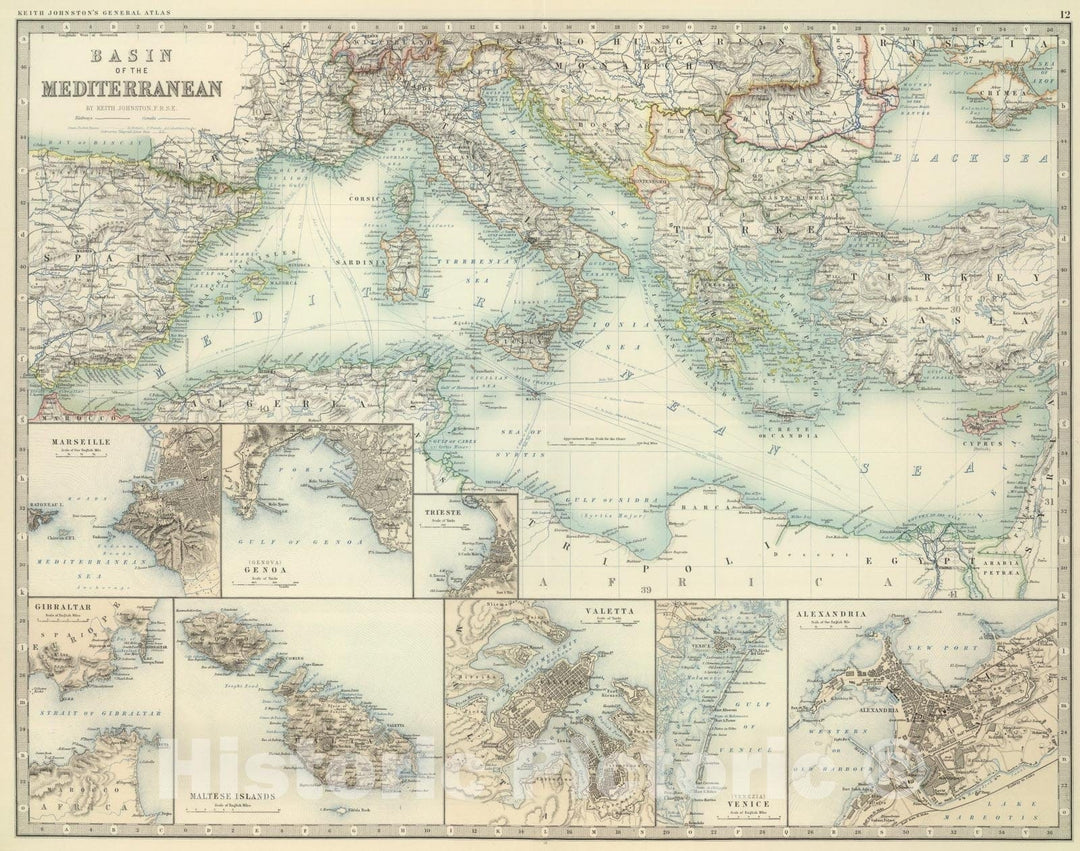 Historic Map : Mediterranean Basin., 1893, Vintage Wall Art