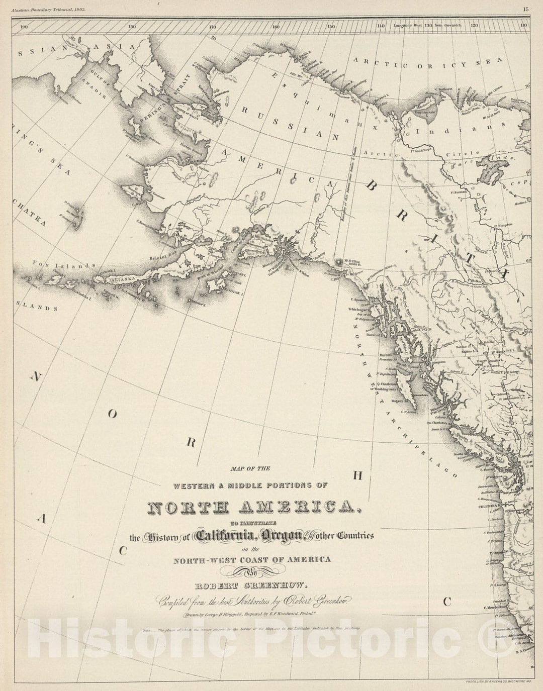 Historic Map : Facsimile: Greenhow's Western North America (portion)., 1844, Vintage Wall Art