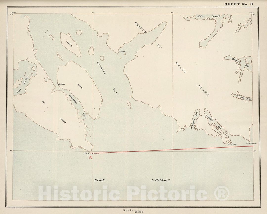 Historic Map : Sheet No. 3. (Dixon Entrance, Cordova Bay, Prince of Wales Island)., 1904, Vintage Wall Art