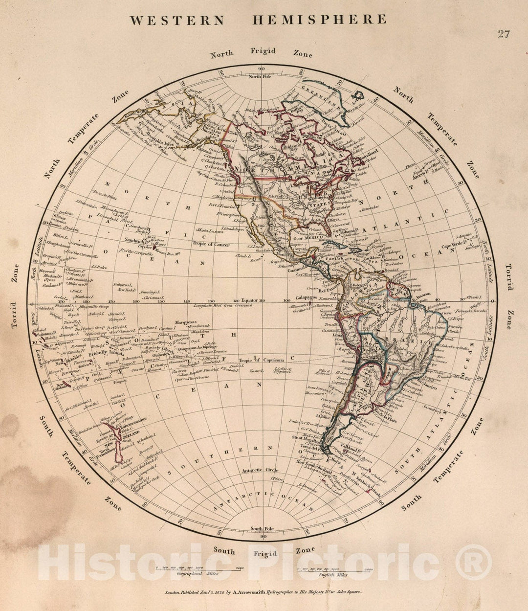 Historic Map : Western Hemisphere, 1828, Vintage Wall Art