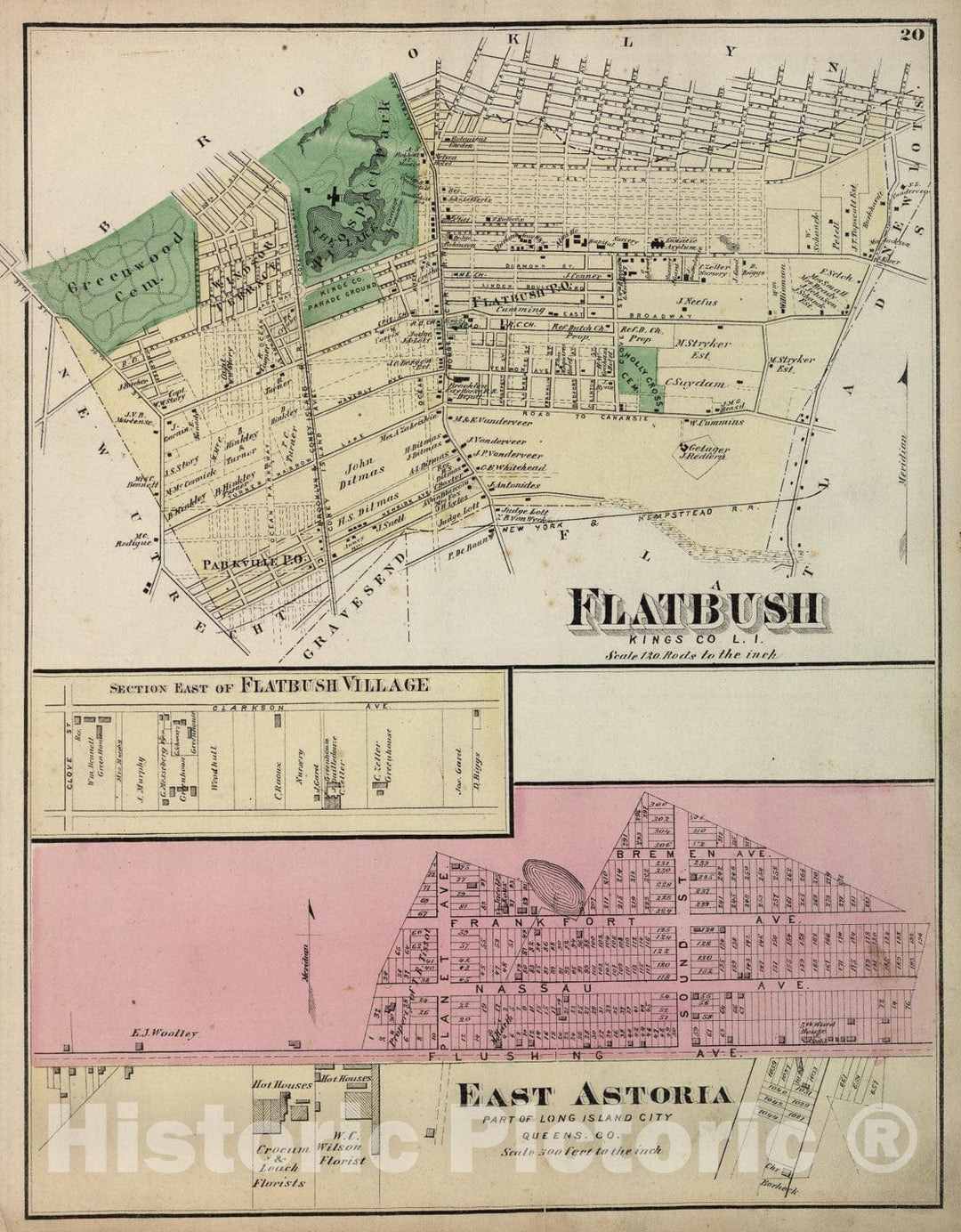 Historic Map : Equipment and Construction of the (Rail) Road (continued). Flatbush. East Astoria. Long Island., 1873, Vintage Wall Art