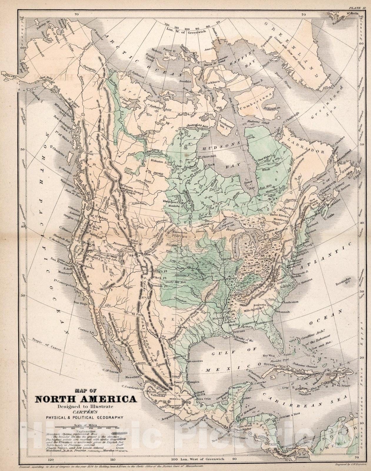 Historic Map : Map of North America, 1856, Vintage Wall Art