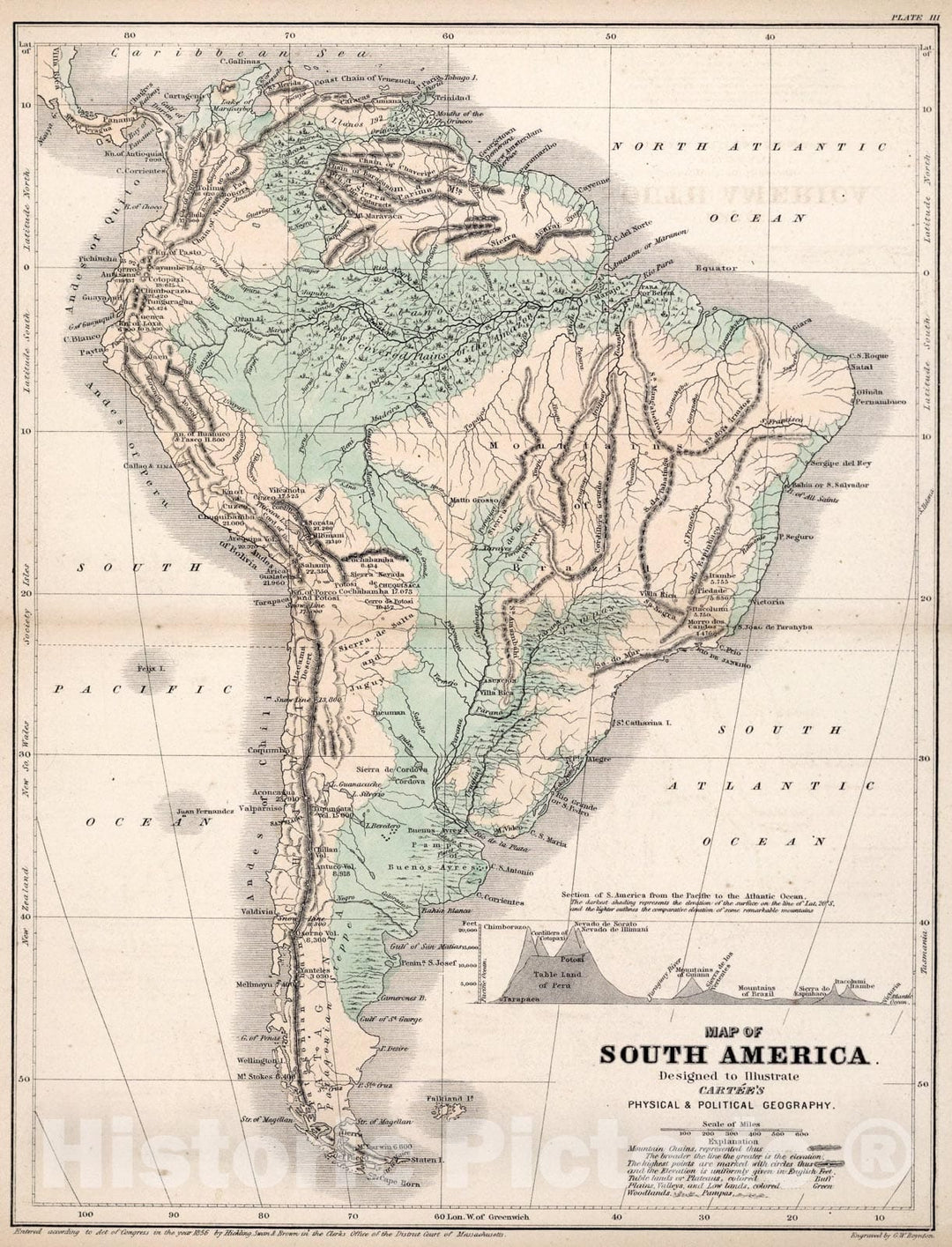 Historic Map : Map of South America, 1856, Vintage Wall Art