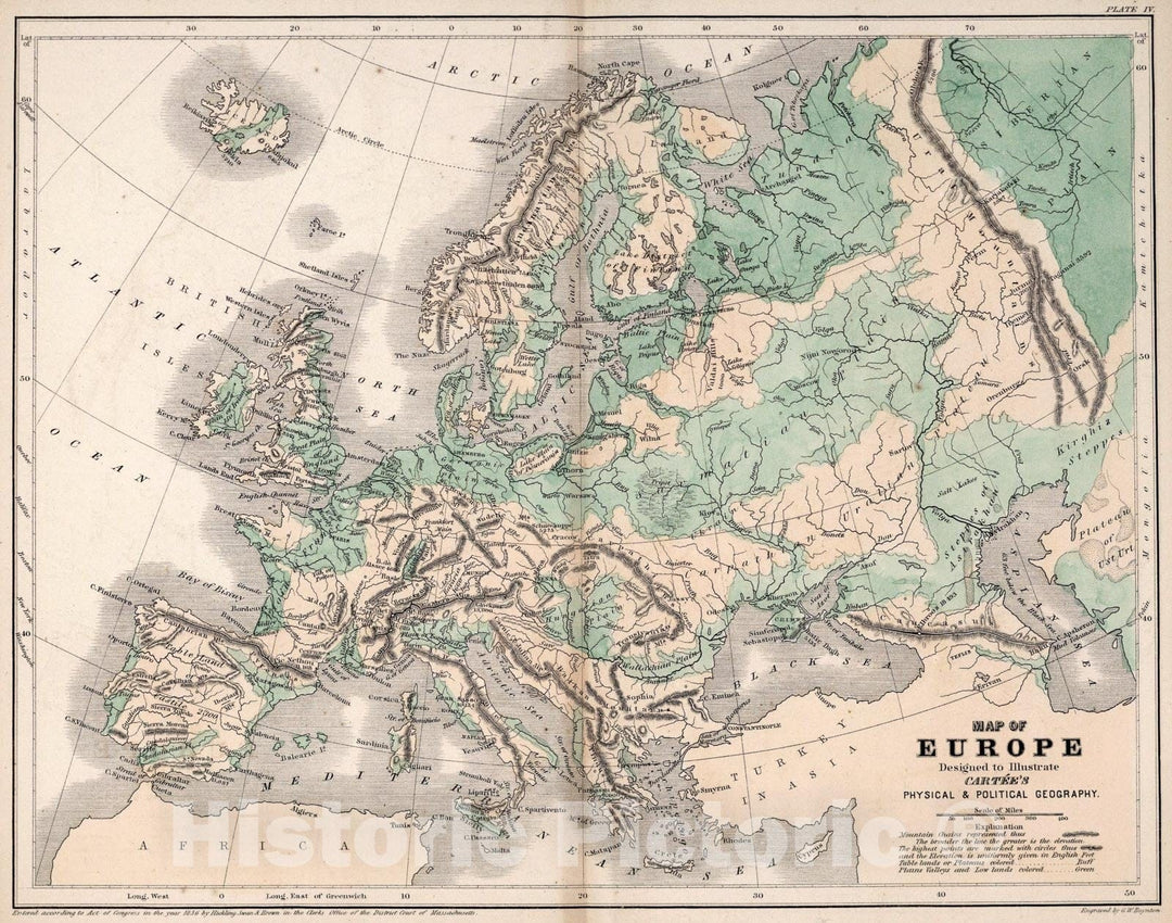 Historic Map : Map of Europe, 1856, Vintage Wall Art