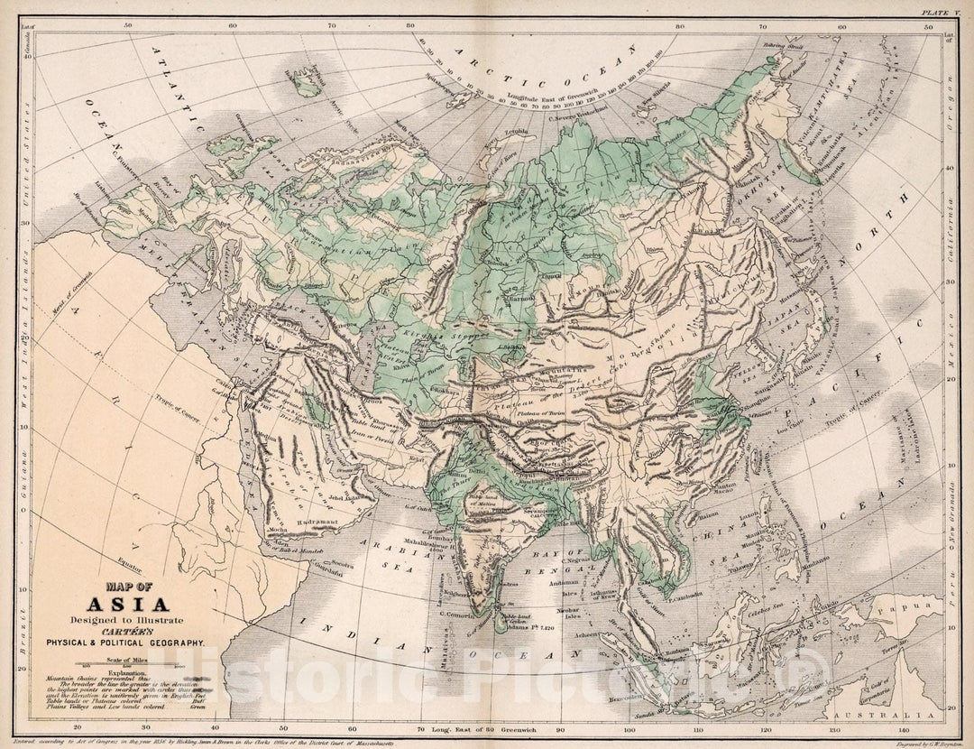 Historic Map : Map of Asia, 1856, Vintage Wall Art