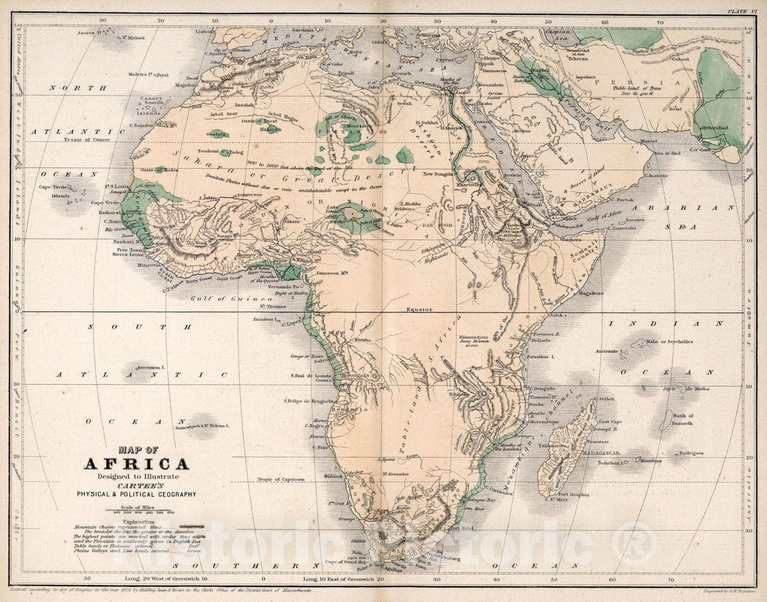 Historic Map : Map of Africa, 1856, Vintage Wall Art