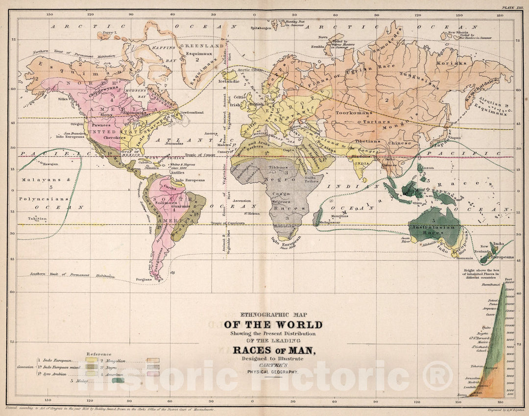 Historic Map : Ethnographic map of the world, 1856, Vintage Wall Art