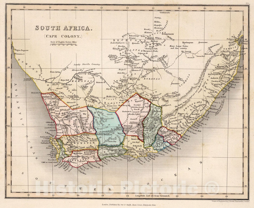 Historic Map : South Africa, Cape Colony., 1832, Vintage Wall Art