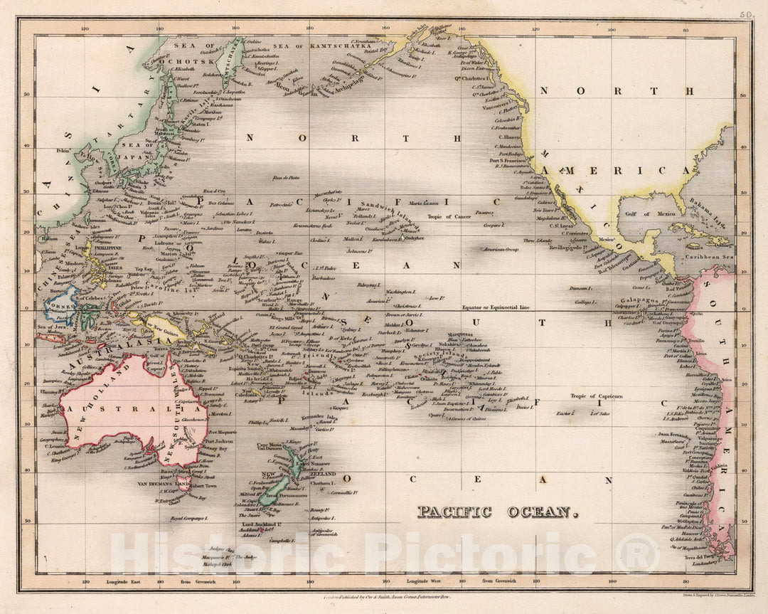 Historic Map : Pacific Ocean., 1832, Vintage Wall Art