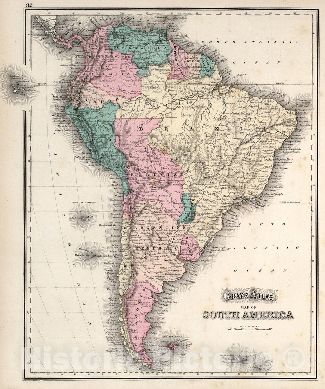 Historic Map : South America., 1873, Vintage Wall Art