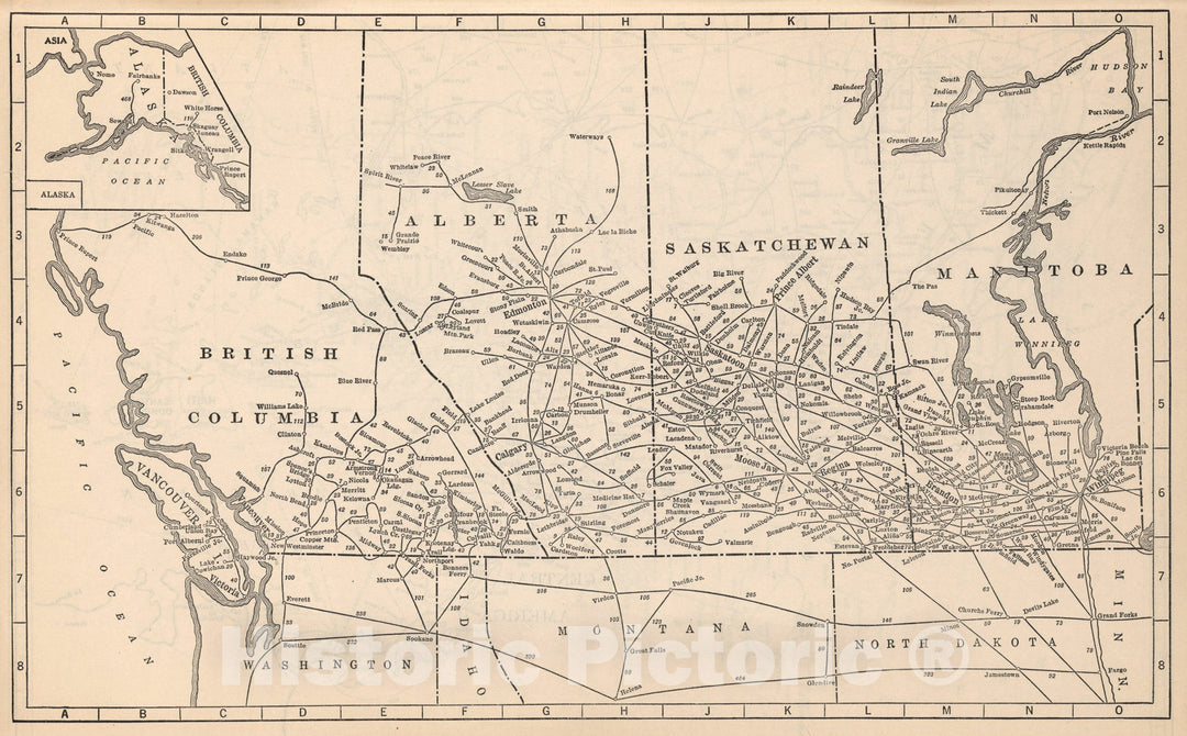 Historic Map : British Columbia, Alberta, Saskatchewan. Manitoba, 1934, Vintage Wall Art