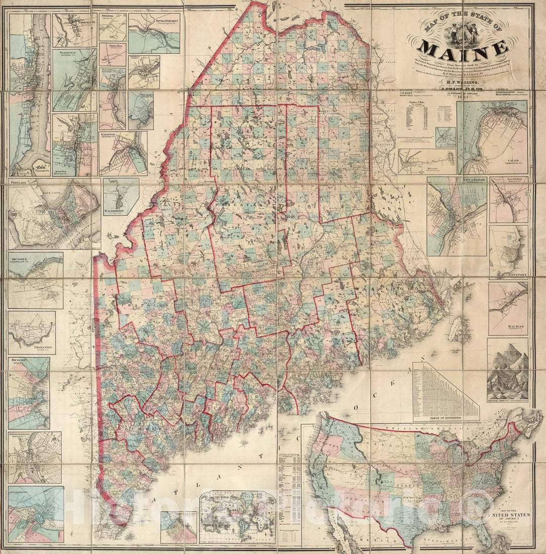 Historic Map : State of Maine., 1862, Vintage Wall Art