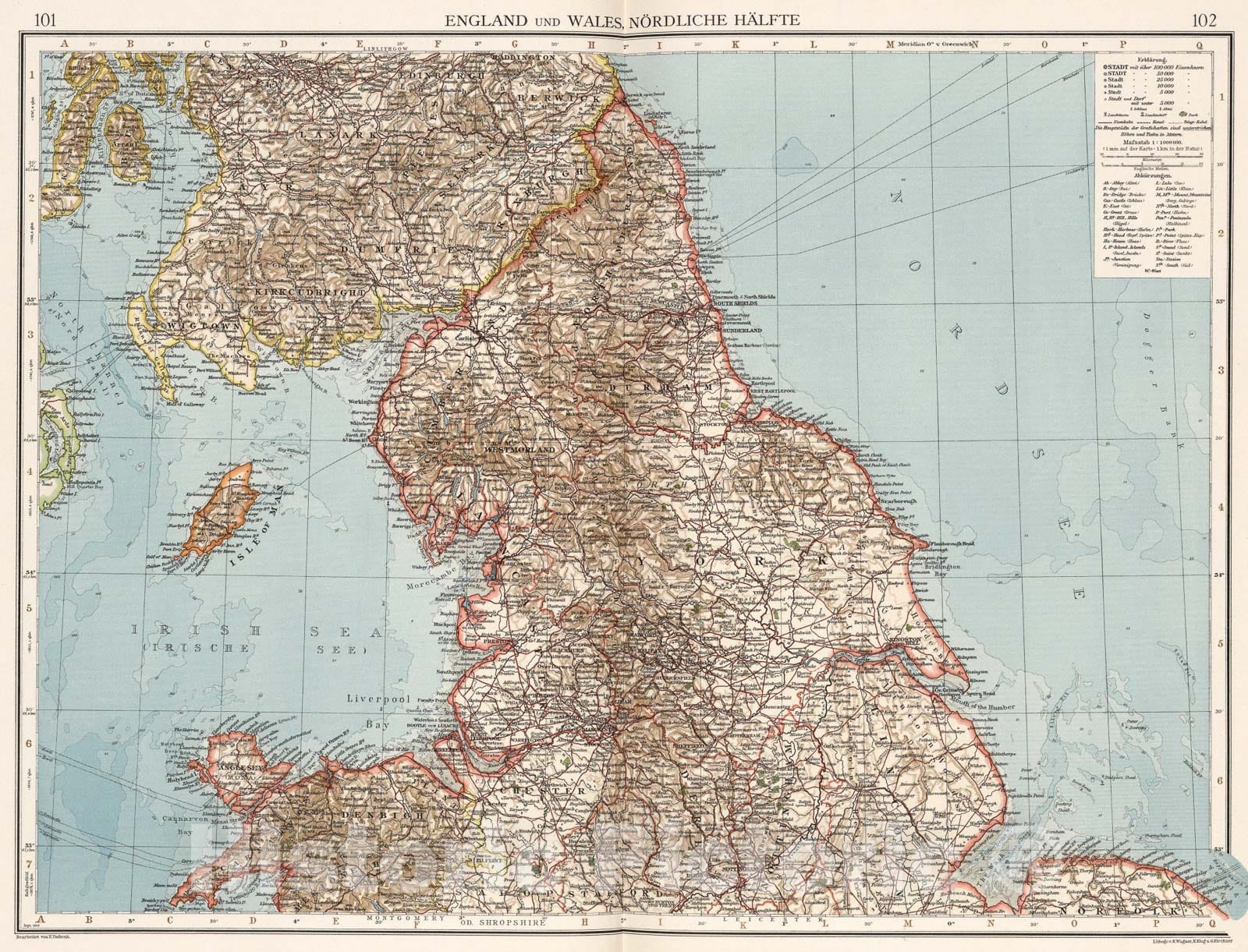 Historic Map : England und Wales, Nordliche Halfte, 1905, Vintage Wall Art