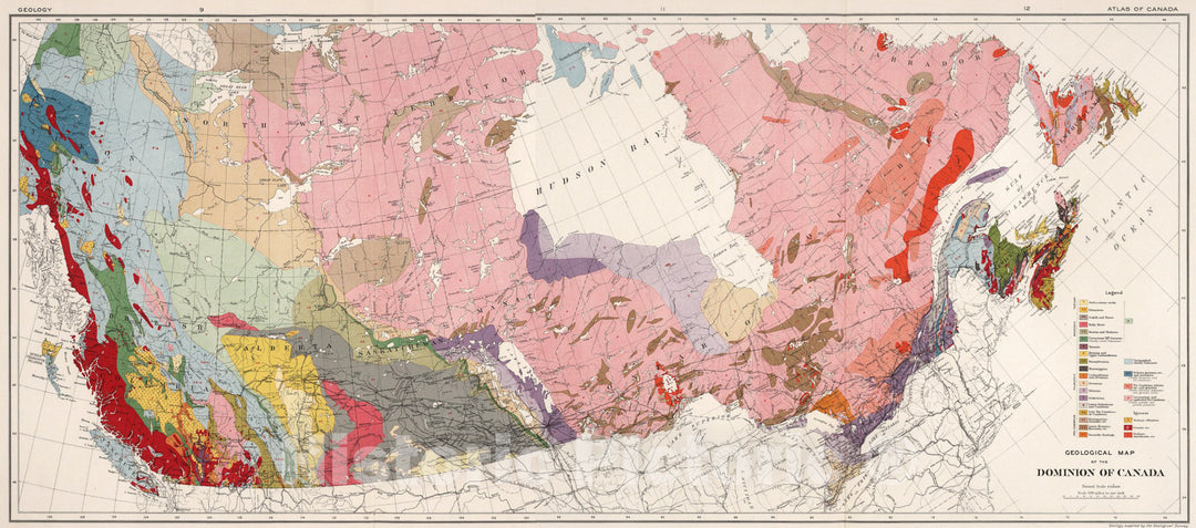 Historic Map : Composite: Geological map of the Dominion of Canada, 1915, Vintage Wall Art