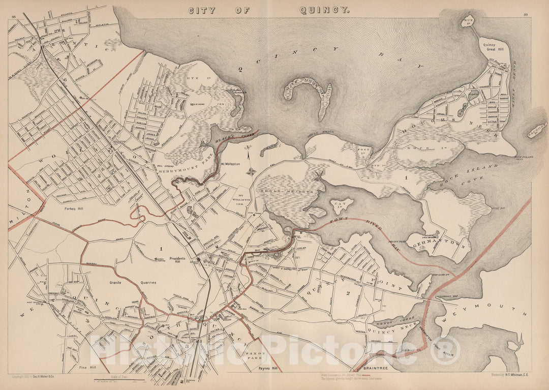 Historic Map : City of Quincy, Massachusetts., 1891, Vintage Wall Art