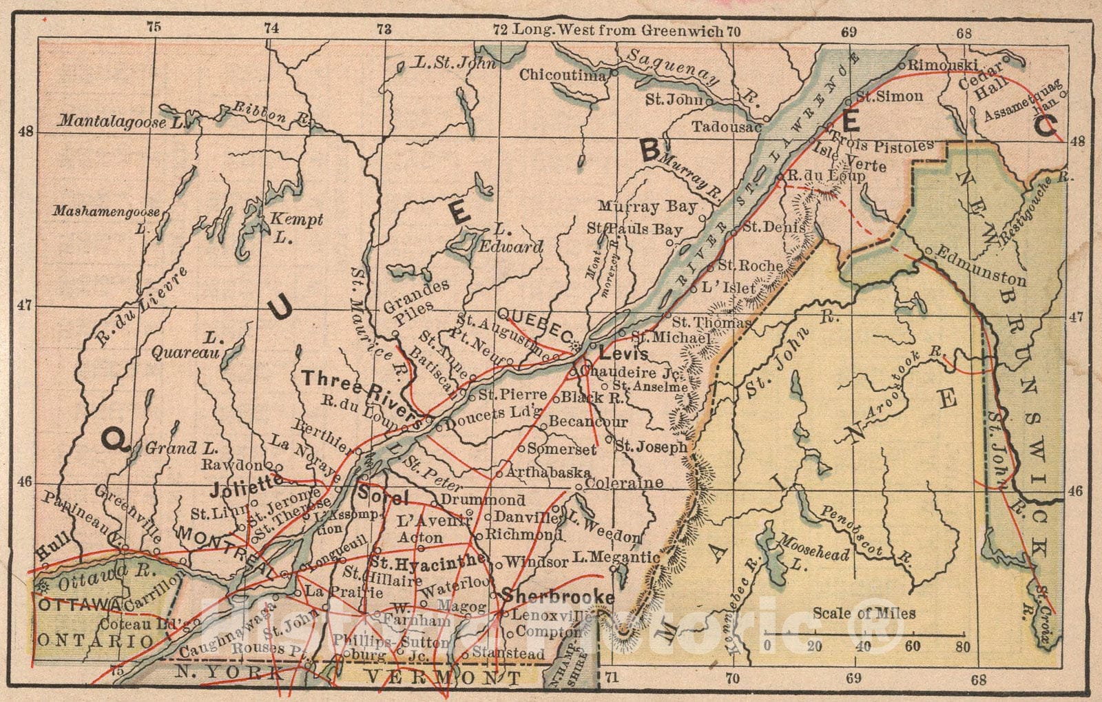 Historic Map : Quebec, 1885, Vintage Wall Art