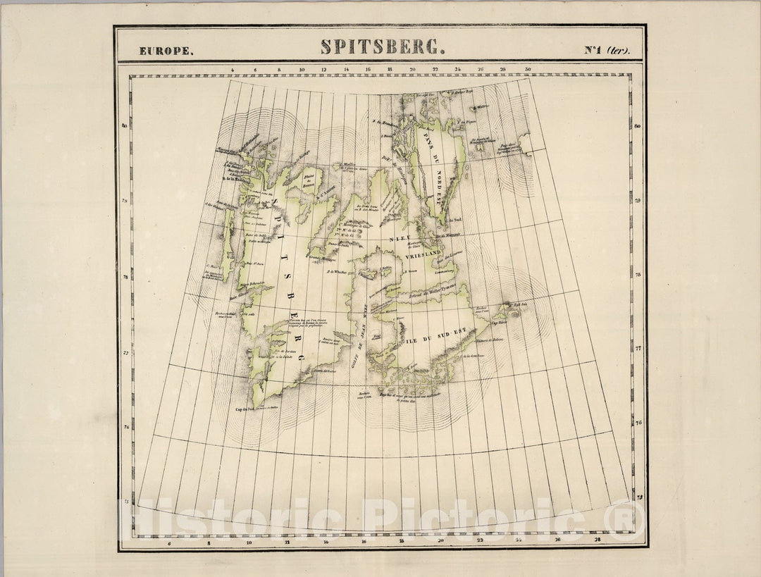 Historic Map : Spitsberg. Europe one ter., one827, Vintage Wall Art