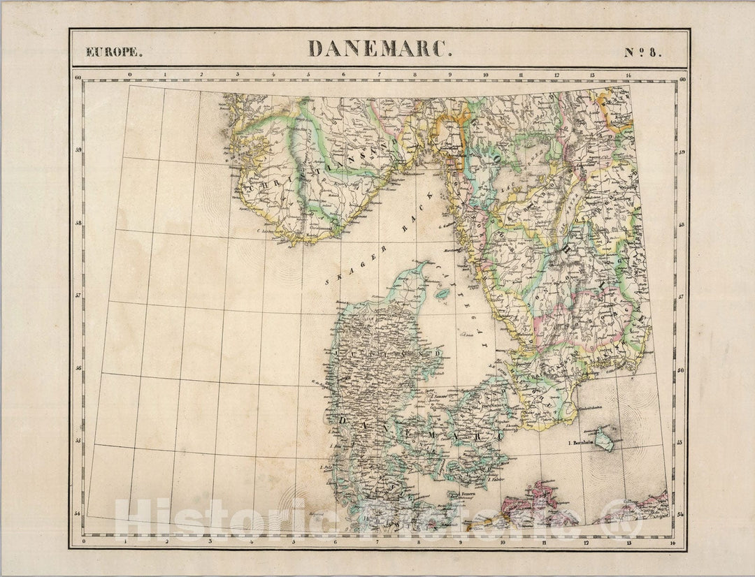 Historic Map : Danemarc. Europe 8., 1827, Vintage Wall Art