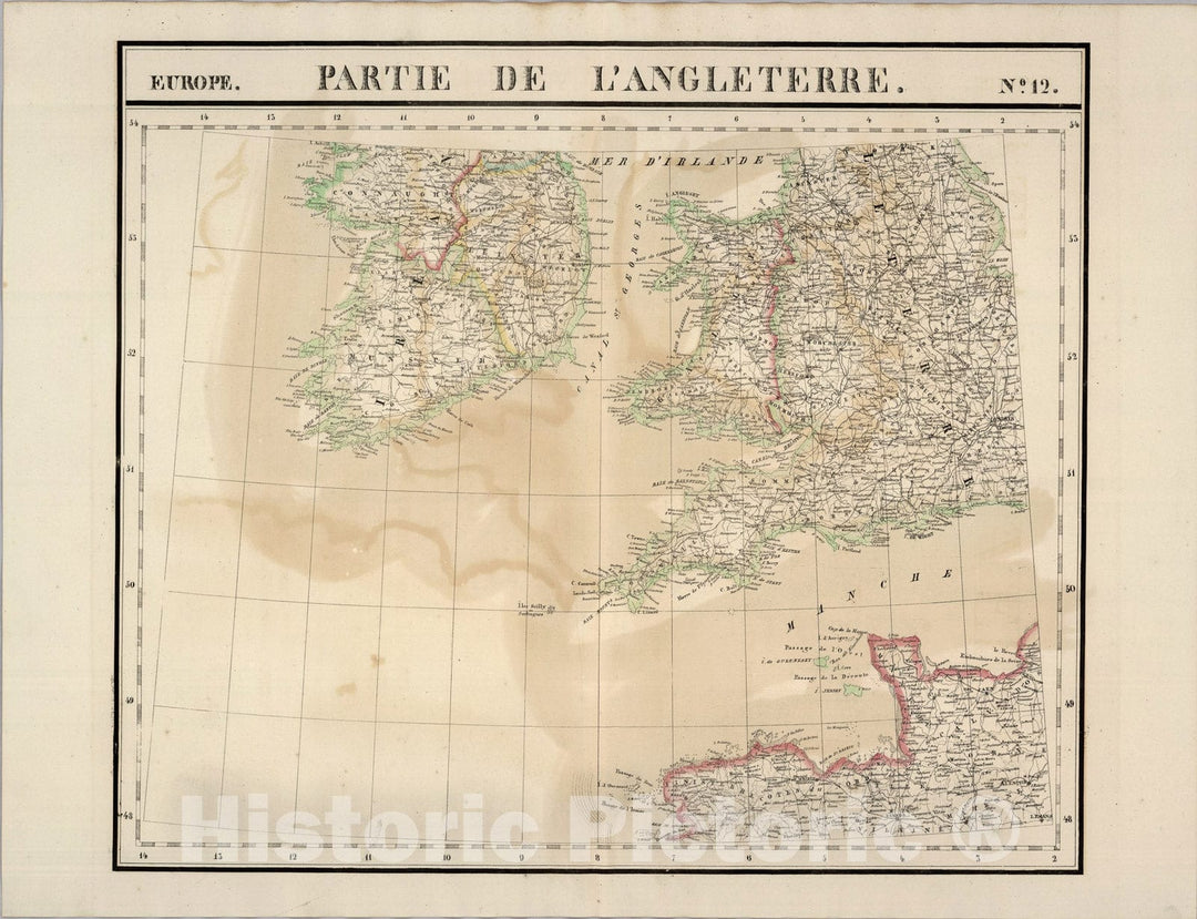 Historic Map : Partie, l'Angleterre. Europe 12., 1827, Vintage Wall Art