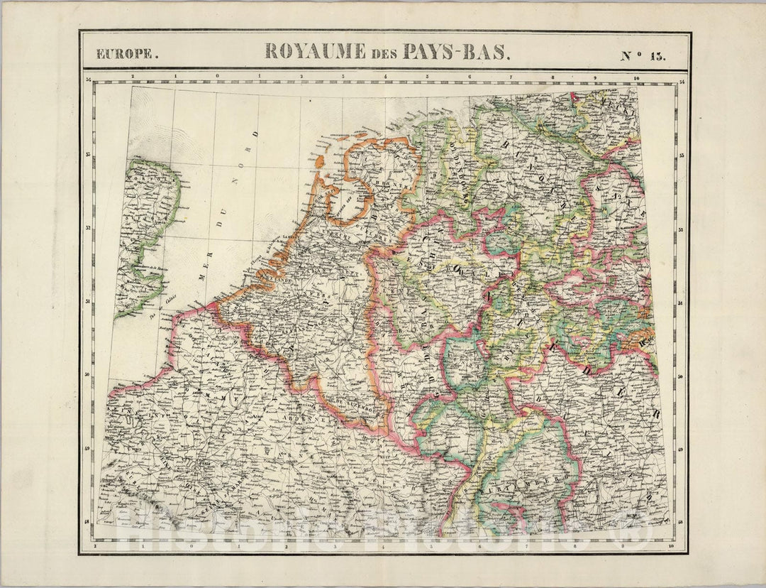 Historic Map : Royaume des Pays-Bas. Europe 13., 1827, Vintage Wall Art