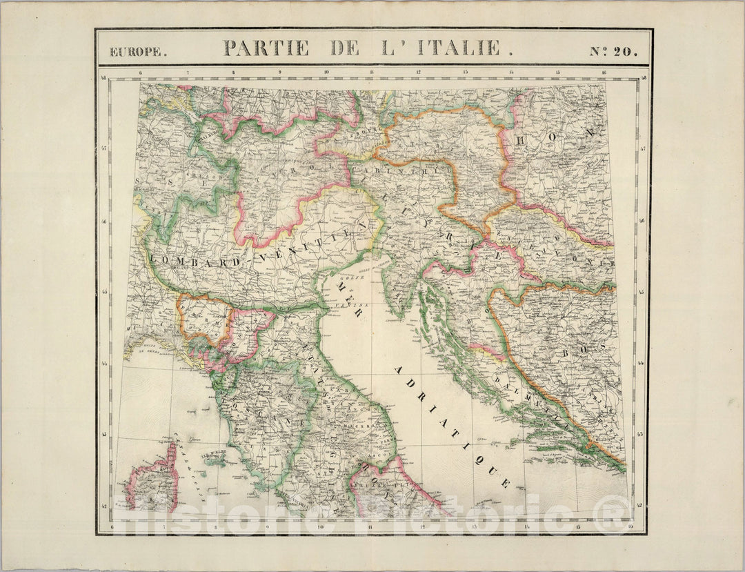 Historic Map : Partie, l'Italie. Europe 20., 1827, Vintage Wall Art