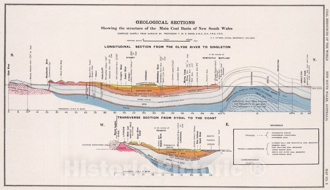 Historic Map : Main Coal Basin, New South Wales, Australia. Coal Resources of the World., 1913, Vintage Wall Art