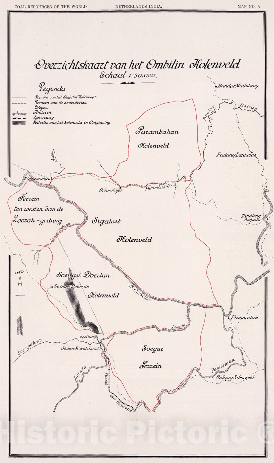 Historic Map : Ombilin Kolenveld, Netherlands India. Coal Resources of the World., 1913, Vintage Wall Art