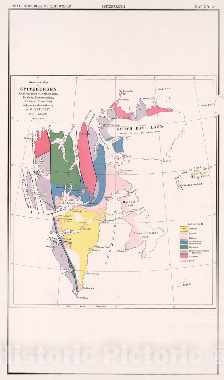 Historic Map : Spitzbergen, Norway. Coal Resources of the World., 1913, Vintage Wall Art