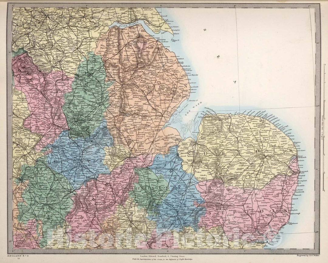 Historic Map : England and Wales. England No. 3., 1865, Vintage Wall Art