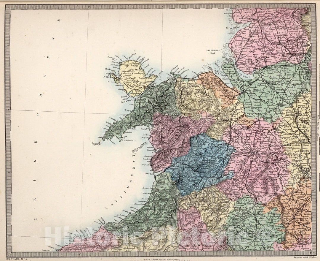 Historic Map : England and Wales. England No. 4., 1865, Vintage Wall Art