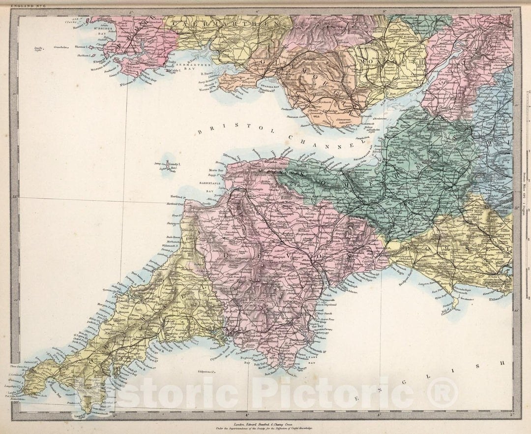 Historic Map : England and Wales. England No. 6., 1865, Vintage Wall Art