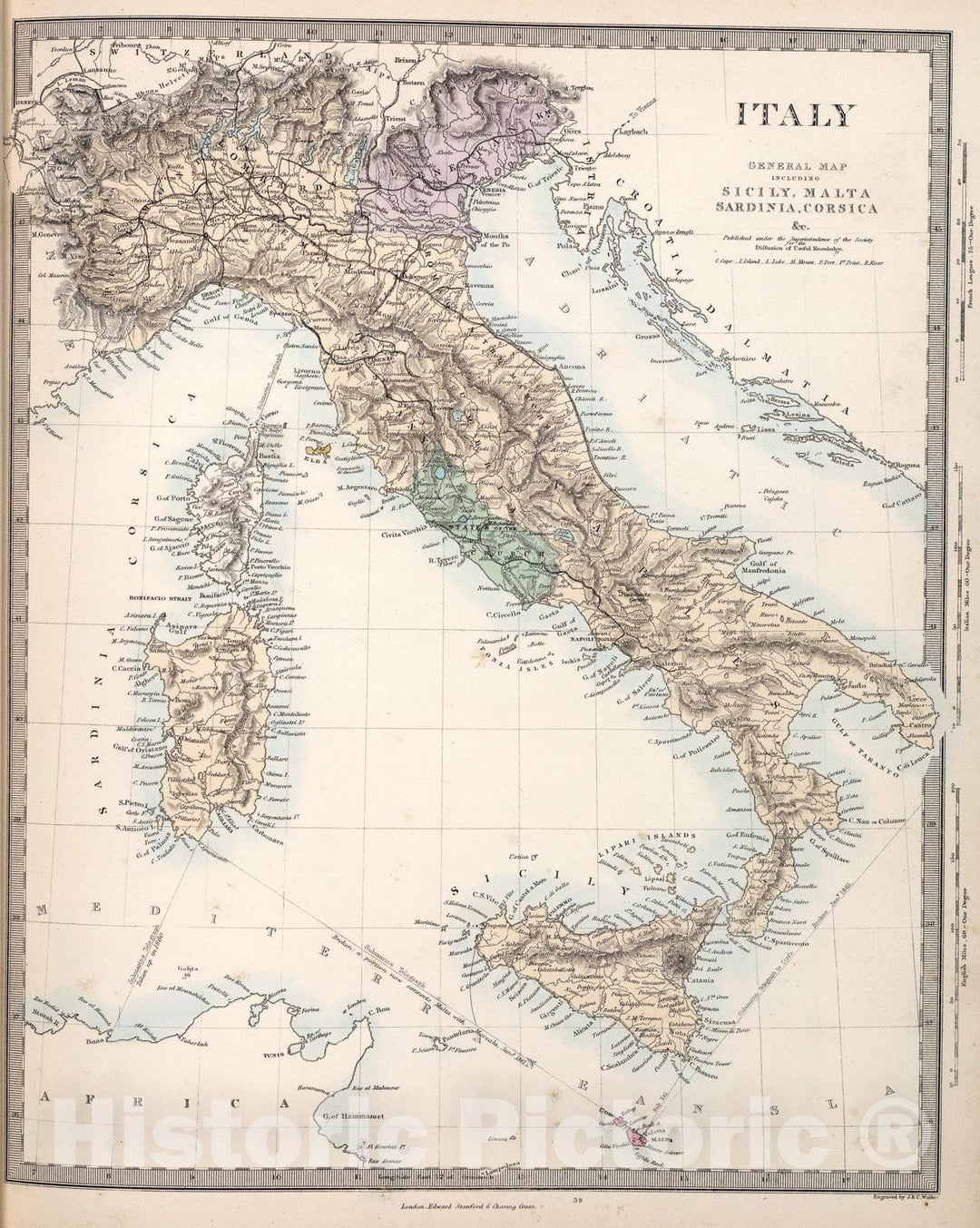 Historic Map : Italy., 1865, Vintage Wall Art