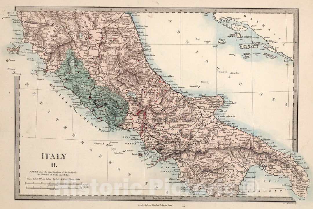 Historic Map : Italy II., 1865, Vintage Wall Art