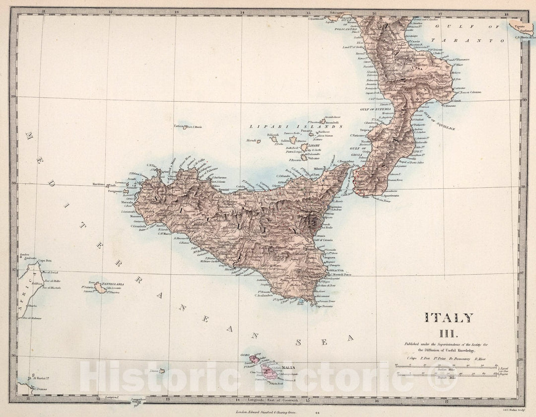 Historic Map : Italy III., 1865, Vintage Wall Art